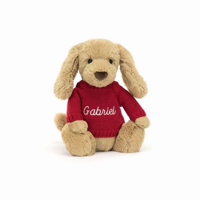 Jellycat Bashful Toffee Puppy with Red Jumper New Zealand | SVYPM3905